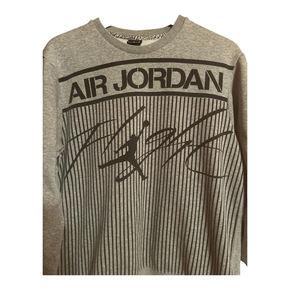 Vintage AIR JORDAN Nike FLIGHT Striped JUMPMAN Gray Sweatshirt Men’s Large - Picture 2 of 5